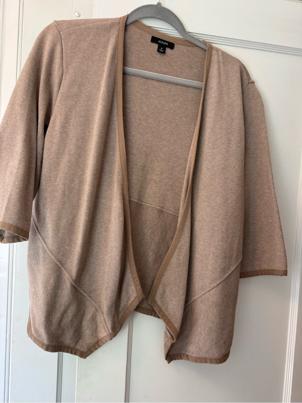 Alfani Open-Front Short Sleeve Cardigan in Taupe